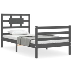 vidaXL Massivholzbett mit Kopfteil Grau 90x200 cm