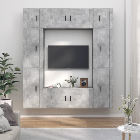 vidaXL 8-tlg. TV-Schrank-Set Betongrau Holzwerkstoff