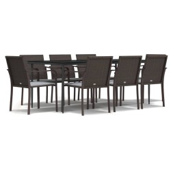 vidaXL 9-tlg. Garten-Essgruppe mit Kissen Poly Rattan und Stahl