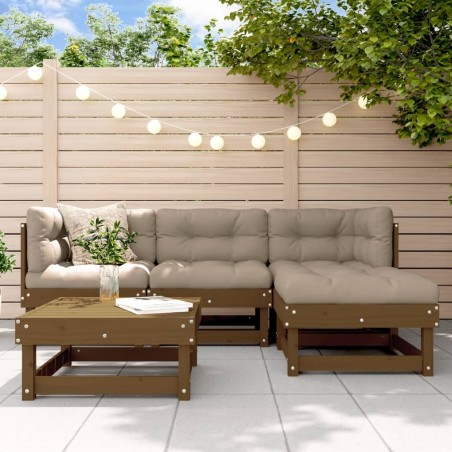 vidaXL 5-tlg. Garten-Lounge-Set mit Kissen Honigbraun Massivholz