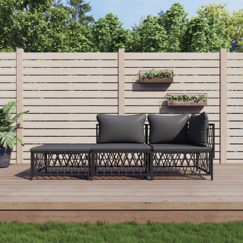 vidaXL 3-tlg. Garten-Lounge-Set mit Kissen Anthrazit Stahl vidaXL 3-tlg. Garten-Lounge-Set mit Kissen Anthrazit Stahl