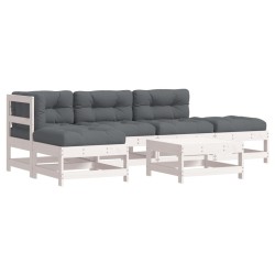 vidaXL 6-tlg. Garten-Lounge-Set mit Kissen Weiß Massivholz