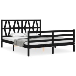vidaXL Massivholzbett mit Kopfteil Schwarz 160x200 cm