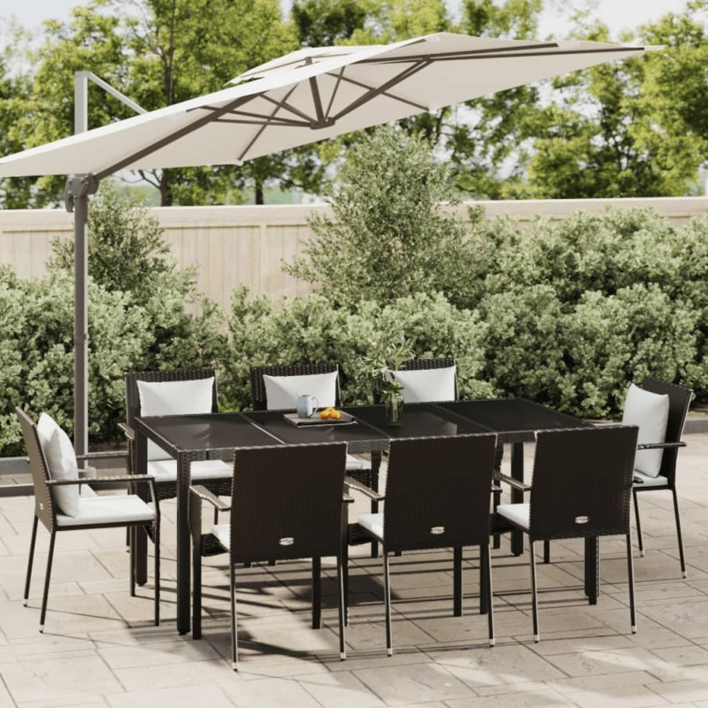 vidaXL 9-tlg. Garten-Essgruppe mit Kissen Schwarz Poly Rattan vidaXL 9-tlg. Garten-Essgruppe mit Kissen Schwarz Poly Rattan