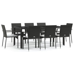 vidaXL 9-tlg. Garten-Essgruppe mit Kissen Schwarz Poly Rattan