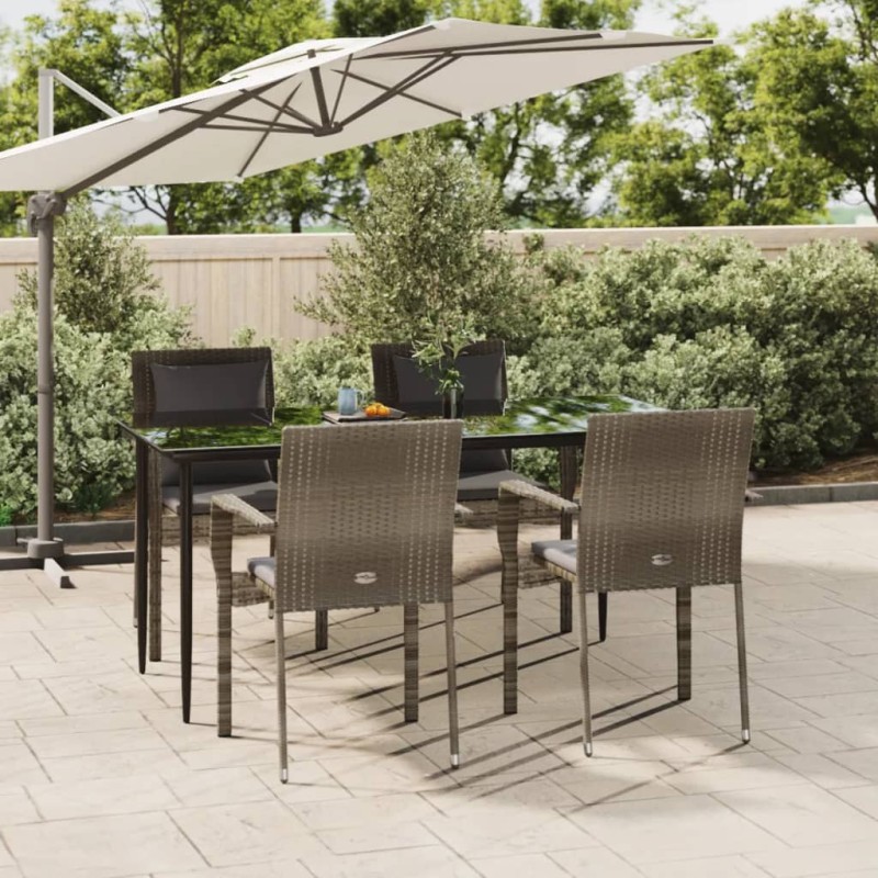 vidaXL 5-tlg. Garten-Essgruppe mit Kissen Schwarz und Grau Poly Rattan vidaXL 5-tlg. Garten-Essgruppe mit Kissen Schwarz und Grau Poly Rattan