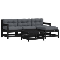 vidaXL 5-tlg. Garten-Lounge-Set mit Kissen Schwarz Massivholz
