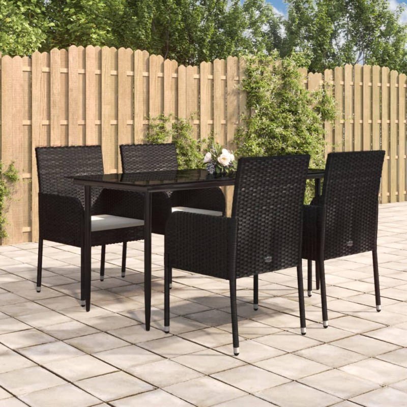 vidaXL 5-tlg. Garten-Essgruppe mit Kissen Schwarz Poly Rattan vidaXL 5-tlg. Garten-Essgruppe mit Kissen Schwarz Poly Rattan