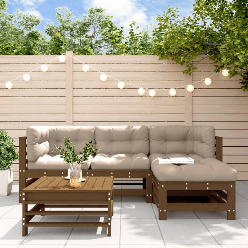 vidaXL 5-tlg. Garten-Lounge-Set mit Kissen Honigbraun Massivholz vidaXL 5-tlg. Garten-Lounge-Set mit Kissen Honigbraun Massivholz