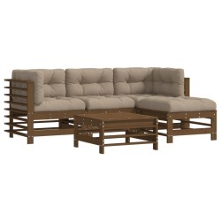 vidaXL 5-tlg. Garten-Lounge-Set mit Kissen Honigbraun Massivholz