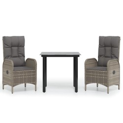 vidaXL 3-tlg. Garten-Essgruppe mit Kissen Schwarz und Grau Poly Rattan