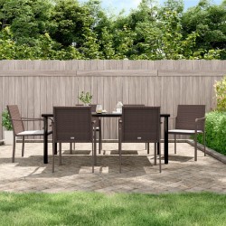 vidaXL 7-tlg. Garten-Essgruppe mit Kissen Poly Rattan und Stahl