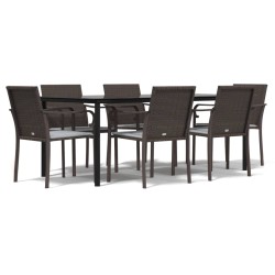 vidaXL 7-tlg. Garten-Essgruppe mit Kissen Poly Rattan und Stahl