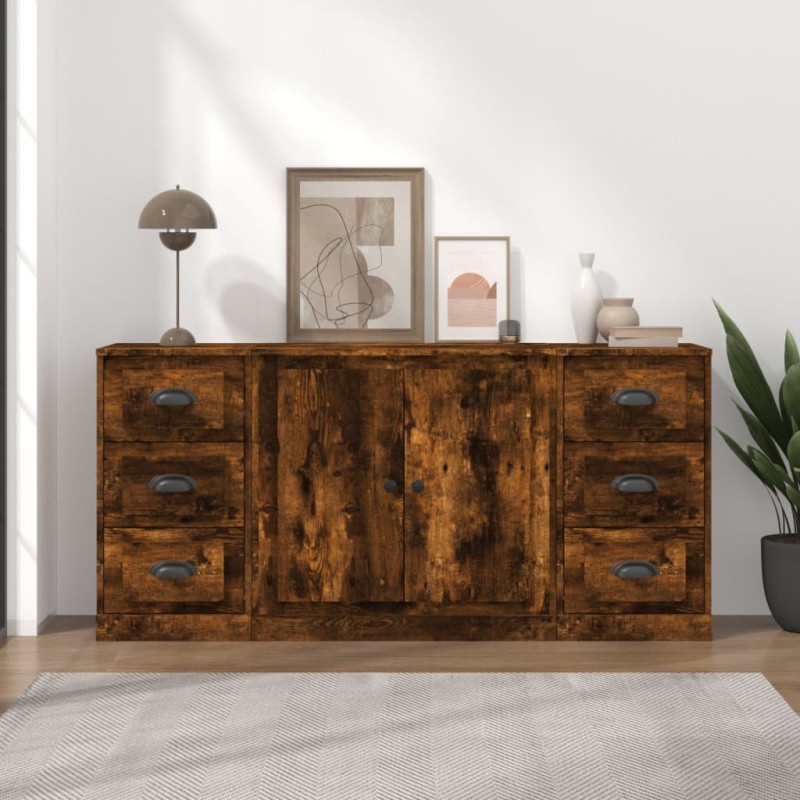 vidaXL Sideboards 3 Stk. Räuchereiche Holzwerkstoff vidaXL Sideboards 3 Stk. Räuchereiche Holzwerkstoff
