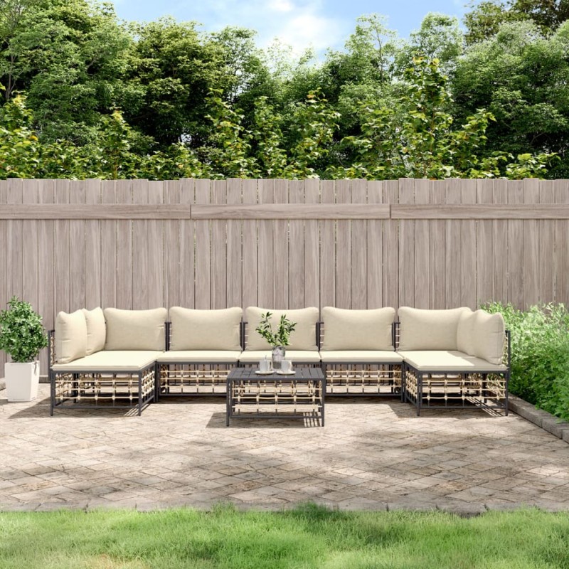 vidaXL 8-tlg. Garten-Lounge-Set mit Kissen Anthrazit Poly Rattan vidaXL 8-tlg. Garten-Lounge-Set mit Kissen Anthrazit Poly Rattan