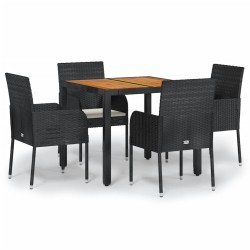 vidaXL 5-tlg. Garten-Essgruppe mit Kissen Schwarz Poly Rattan