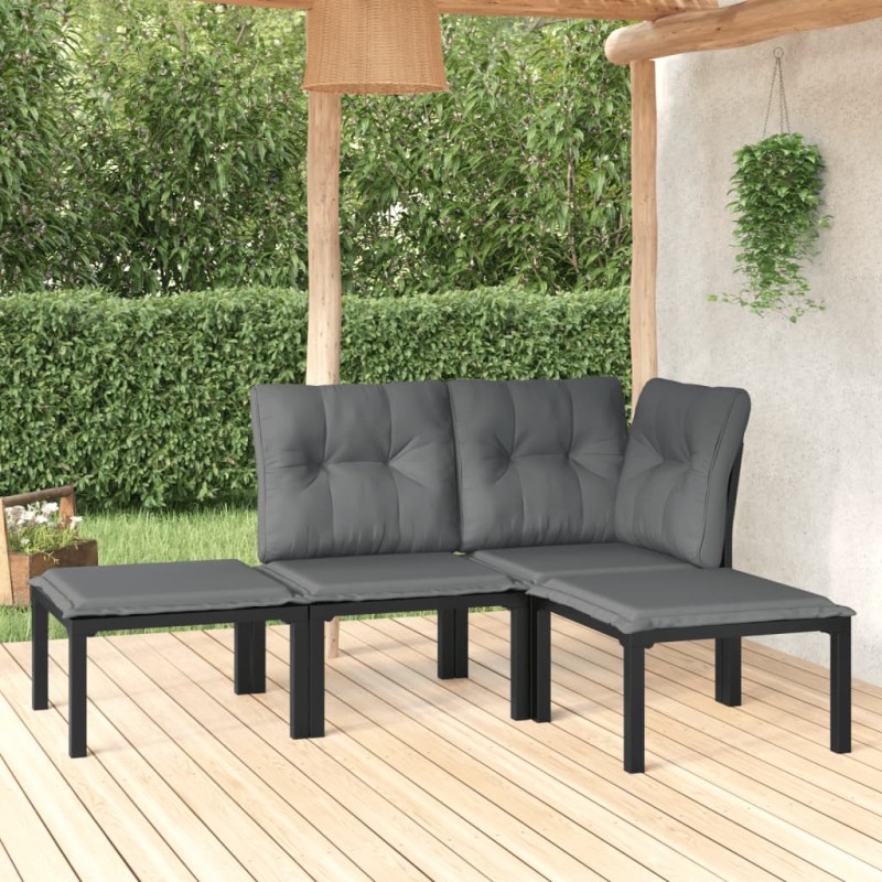 vidaXL 4-tlg. Garten-Lounge-Set Schwarz und Grau Poly Rattan vidaXL 4-tlg. Garten-Lounge-Set Schwarz und Grau Poly Rattan