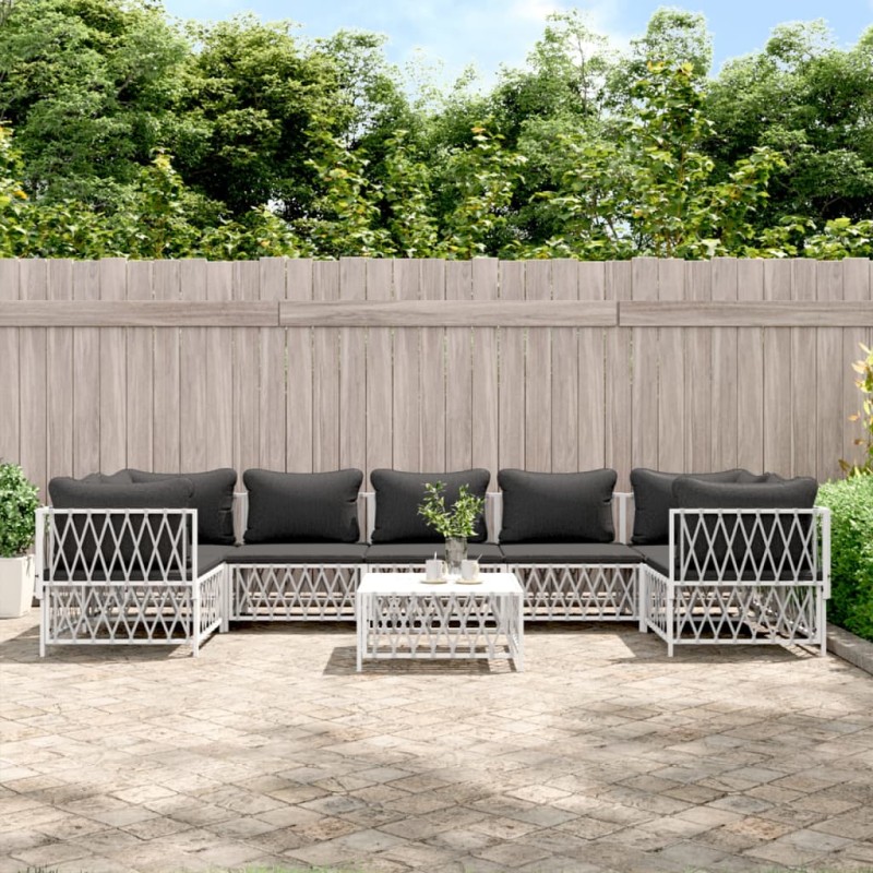 vidaXL 8-tlg. Garten-Lounge-Set mit Kissen Weiß Stahl vidaXL 8-tlg. Garten-Lounge-Set mit Kissen Weiß Stahl