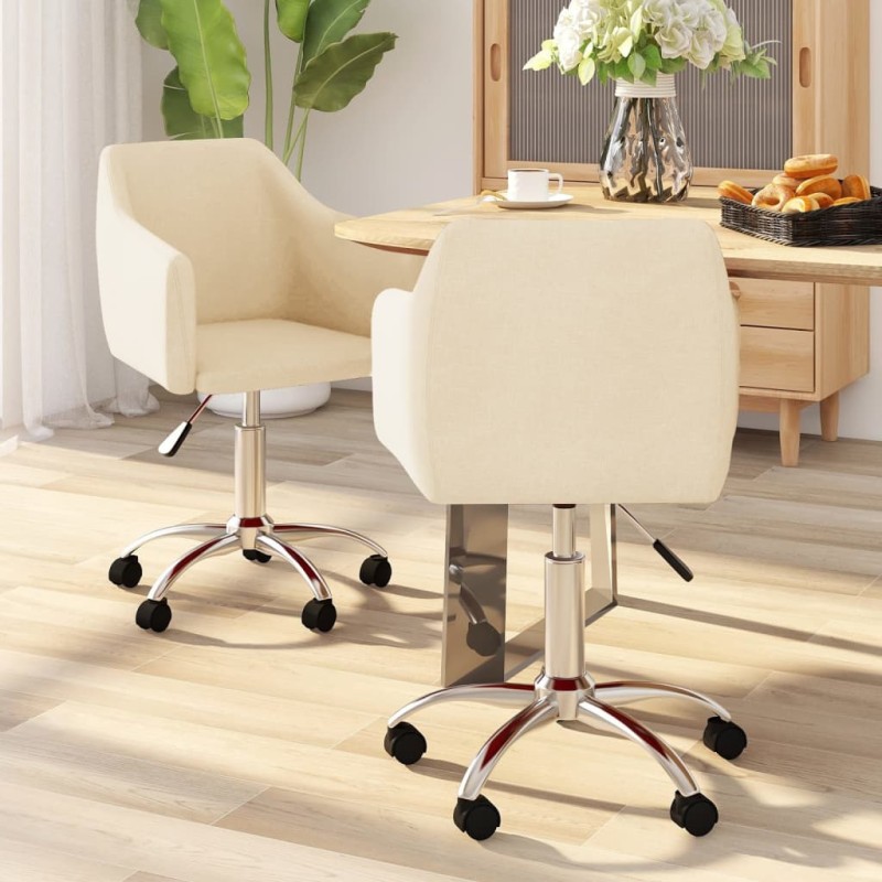 Esszimmerstühle 2 Stk. Drehbar Creme Stoff Esszimmerstühle 2 Stk. Drehbar Creme Stoff