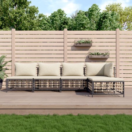 vidaXL 5-tlg. Garten-Lounge-Set mit Kissen Anthrazit Poly Rattan
