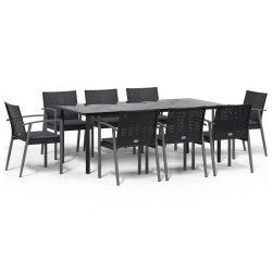 vidaXL 9-tlg. Garten-Essgruppe mit Kissen Poly Rattan und Stahl