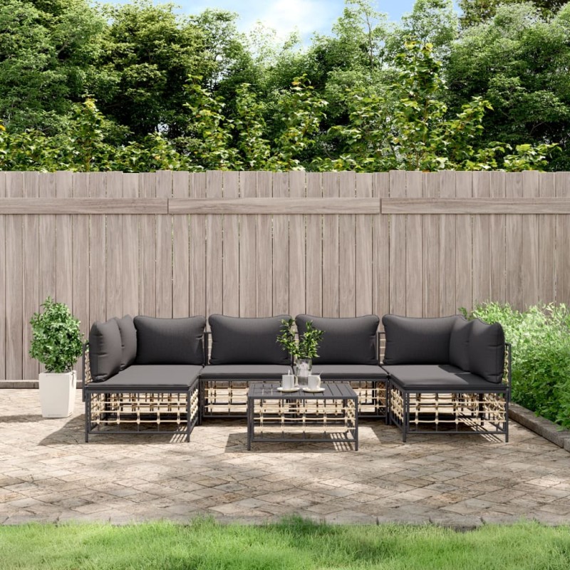 vidaXL 7-tlg. Garten-Lounge-Set mit Kissen Anthrazit Poly Rattan vidaXL 7-tlg. Garten-Lounge-Set mit Kissen Anthrazit Poly Rattan
