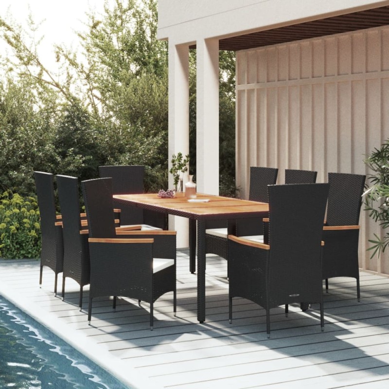 vidaXL 9-tlg. Garten-Essgruppe mit Kissen Schwarz Poly Rattan vidaXL 9-tlg. Garten-Essgruppe mit Kissen Schwarz Poly Rattan