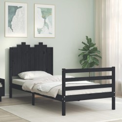 vidaXL Massivholzbett mit Kopfteil Schwarz 90x200 cm