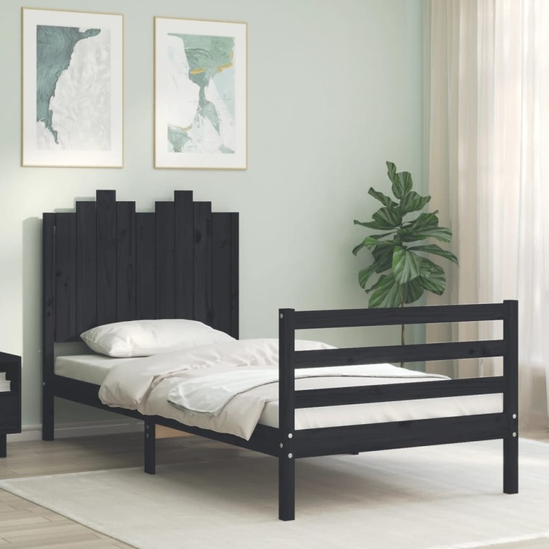 vidaXL Massivholzbett mit Kopfteil Schwarz 90x200 cm vidaXL Massivholzbett mit Kopfteil Schwarz 90x200 cm