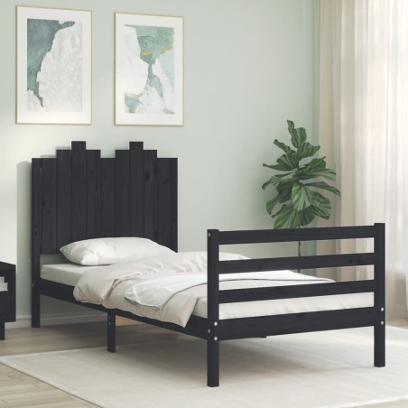 vidaXL Massivholzbett mit Kopfteil Schwarz 90x200 cm