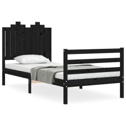 vidaXL Massivholzbett mit Kopfteil Schwarz 90x200 cm