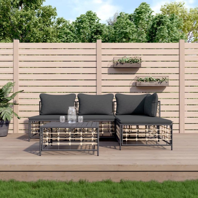 vidaXL 5-tlg. Garten-Lounge-Set mit Kissen Anthrazit Poly Rattan vidaXL 5-tlg. Garten-Lounge-Set mit Kissen Anthrazit Poly Rattan