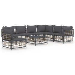 vidaXL 8-tlg. Garten-Lounge-Set mit Kissen Anthrazit Poly Rattan