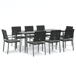 vidaXL 9-tlg. Garten-Essgruppe mit Kissen Poly Rattan und Stahl