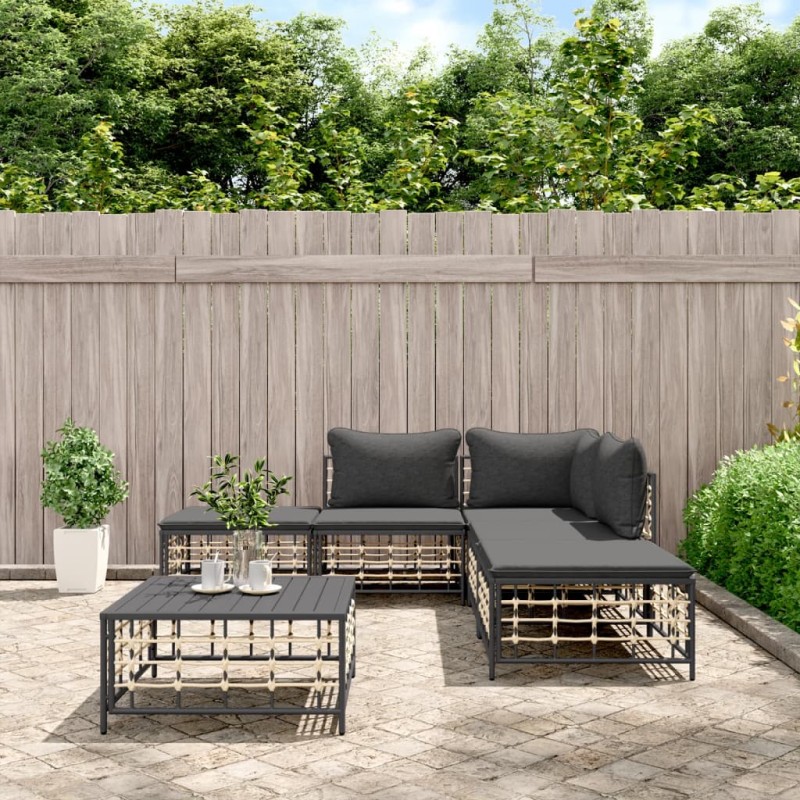 vidaXL 6-tlg. Garten-Lounge-Set mit Kissen Anthrazit Poly Rattan vidaXL 6-tlg. Garten-Lounge-Set mit Kissen Anthrazit Poly Rattan