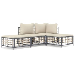 vidaXL 4-tlg. Garten-Lounge-Set mit Kissen Anthrazit Poly Rattan