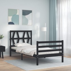 vidaXL Massivholzbett mit Kopfteil Schwarz 90x200 cm