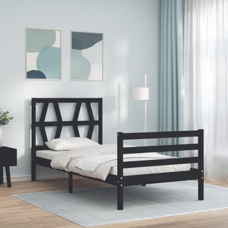 vidaXL Massivholzbett mit Kopfteil Schwarz 90x200 cm vidaXL Massivholzbett mit Kopfteil Schwarz 90x200 cm