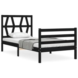 vidaXL Massivholzbett mit Kopfteil Schwarz 90x200 cm