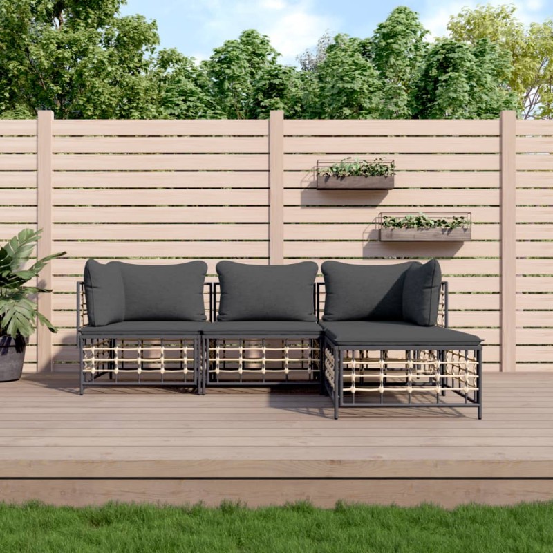 vidaXL 4-tlg. Garten-Lounge-Set mit Kissen Anthrazit Poly Rattan vidaXL 4-tlg. Garten-Lounge-Set mit Kissen Anthrazit Poly Rattan