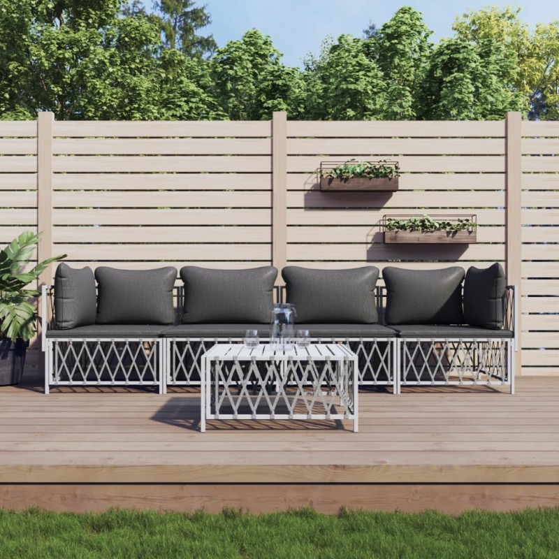 vidaXL 5-tlg. Garten-Lounge-Set mit Kissen Weiß Stahl vidaXL 5-tlg. Garten-Lounge-Set mit Kissen Weiß Stahl