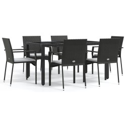vidaXL 7-tlg. Garten-Essgruppe mit Kissen Schwarz Poly Rattan