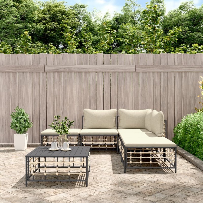 vidaXL 6-tlg. Garten-Lounge-Set mit Kissen Anthrazit Poly Rattan vidaXL 6-tlg. Garten-Lounge-Set mit Kissen Anthrazit Poly Rattan