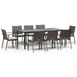 vidaXL 9-tlg. Garten-Essgruppe mit Kissen Poly Rattan und Stahl