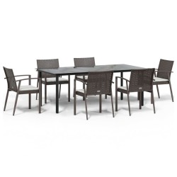 vidaXL 7-tlg. Garten-Essgruppe mit Kissen Poly Rattan und Stahl