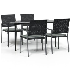 vidaXL 5-tlg. Garten-Essgruppe mit Kissen Poly Rattan und Stahl