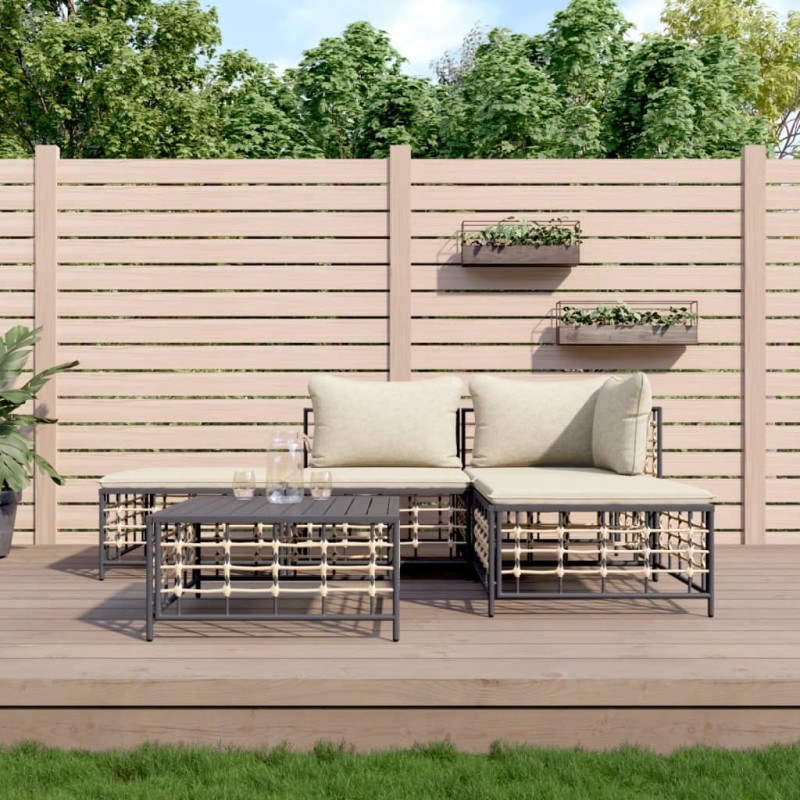 vidaXL 5-tlg. Garten-Lounge-Set mit Kissen Anthrazit Poly Rattan vidaXL 5-tlg. Garten-Lounge-Set mit Kissen Anthrazit Poly Rattan
