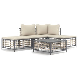 vidaXL 5-tlg. Garten-Lounge-Set mit Kissen Anthrazit Poly Rattan