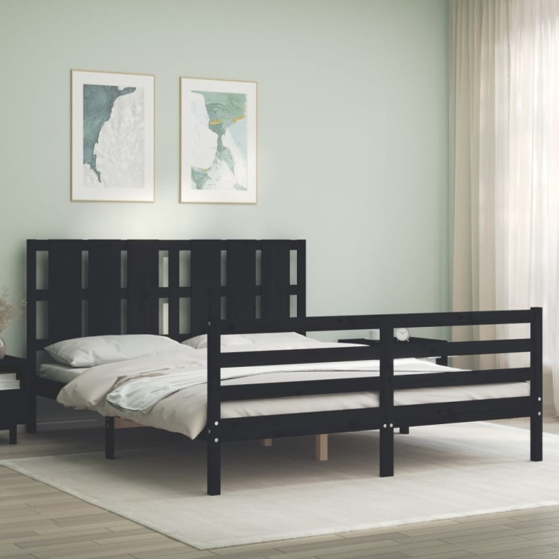 vidaXL Massivholzbett mit Kopfteil Schwarz 160x200 cm vidaXL Massivholzbett mit Kopfteil Schwarz 160x200 cm
