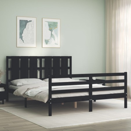 vidaXL Massivholzbett mit Kopfteil Schwarz 160x200 cm